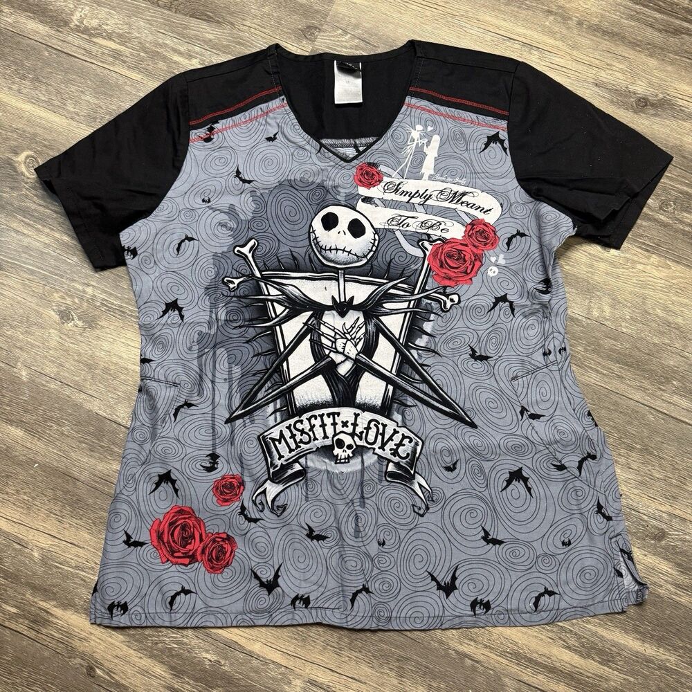 Nightmare Before Christmas Scrub Top Medium Jack Sally Goth Disney Nurse